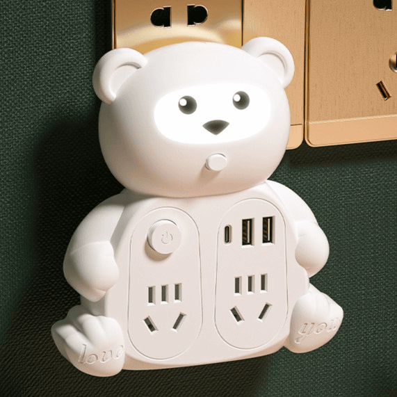 公正牛插座少女心可爱卡通带USB转换器无线床头插板宿舍家用夜灯