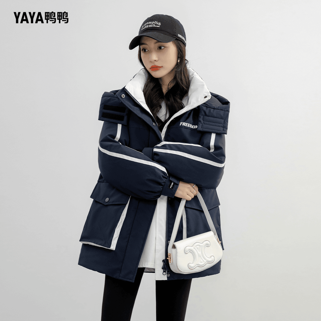 YAYA/鸭鸭羽绒服女冬季中长款宽松潮流时尚休闲外套【YE3B602141D】