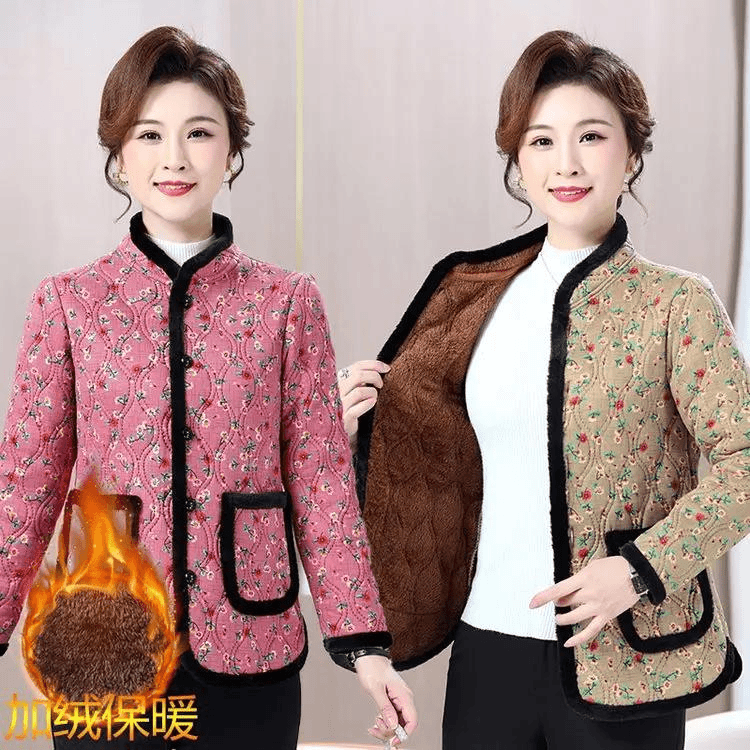 秋冬妈妈装加绒棉袄外套加厚棉服民族风时尚保暖外穿碎花中老年