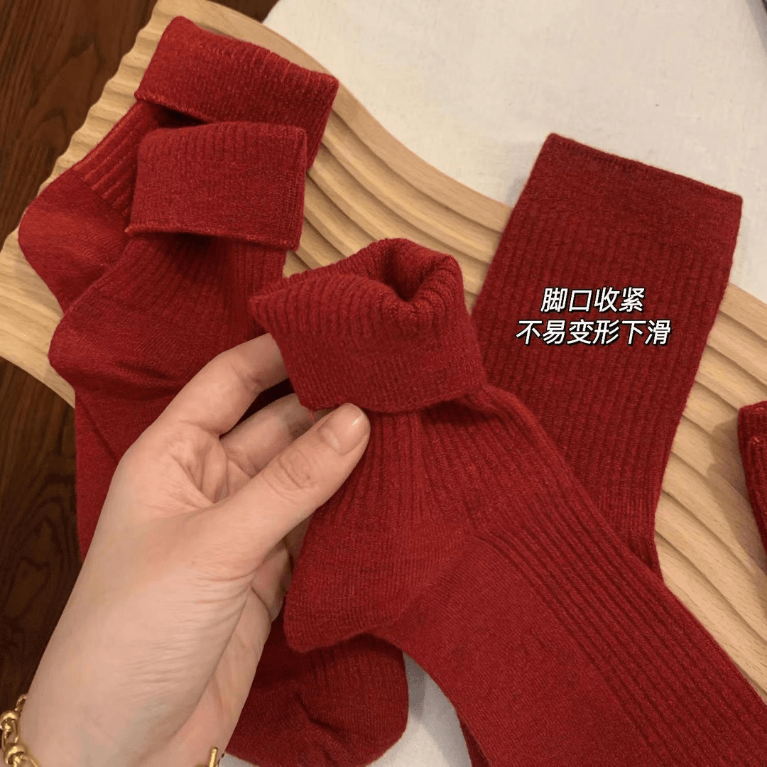 复古红袜子秋冬情侣男女本命年新娘长袜结婚红色百搭中筒袜子