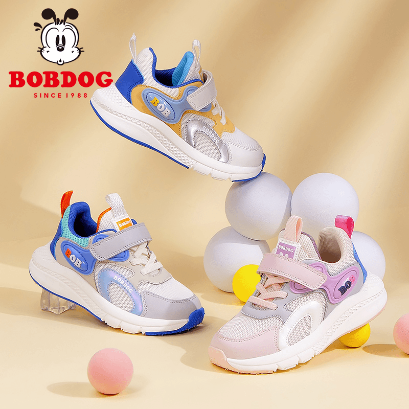 巴布豆2023秋季儿童运动鞋网面透气加厚脚跟缓震中大童慢跑运动鞋