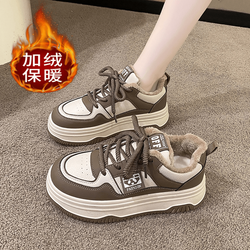 回力瑞小白鞋女加绒2023秋冬季新款显脚小增高厚底板鞋百搭熊猫鞋