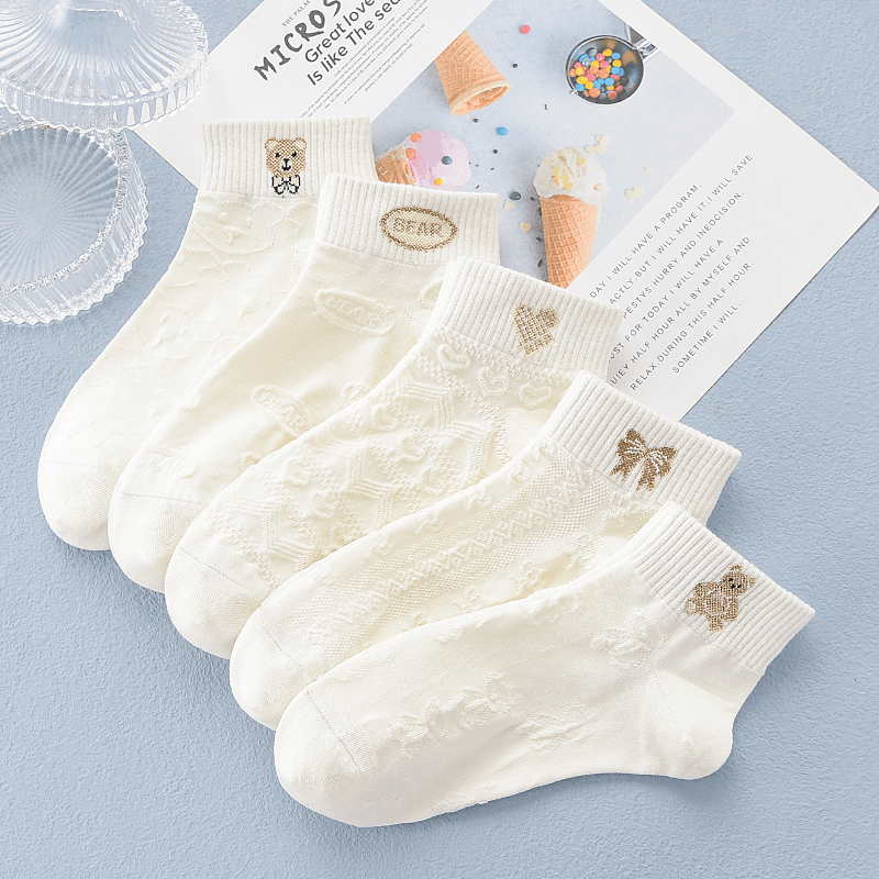 袜子女春秋薄款浅口白色短袜秋季纯色棉袜低帮短筒女袜中筒袜韩版