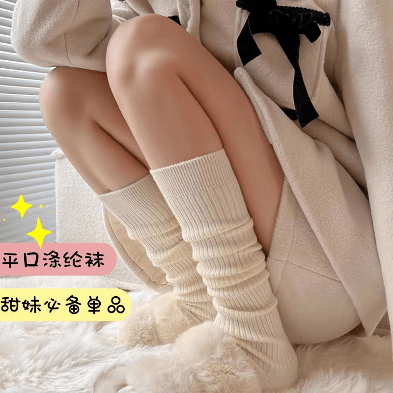 鸿小腿袜辣妹膝盖过膝长筒袜秋冬甜辣ins纯色米色日系长靴袜防寒