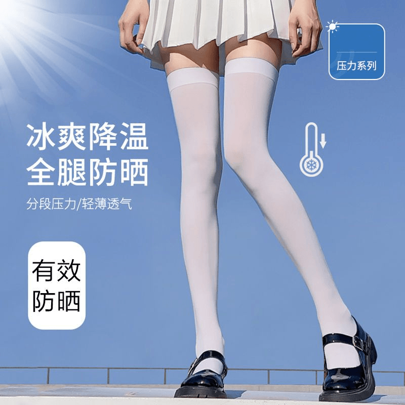 鸿白色丝袜夏季百搭过膝袜薄款jk小腿袜学生中长高筒瘦腿袜子女潮
