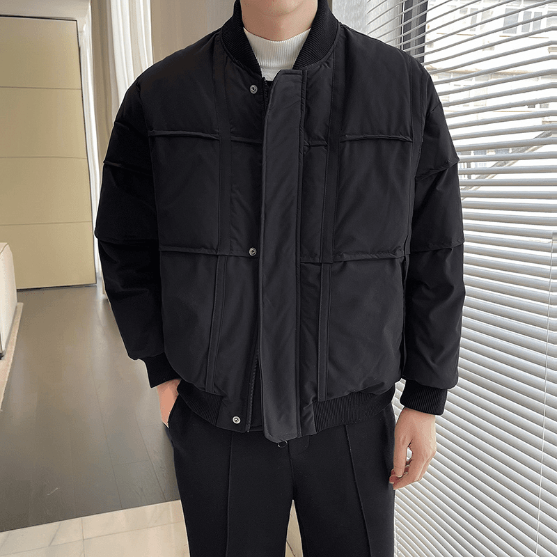 美拉德穿搭设计感加厚棒球服外套男冬季棉衣2023新款潮牌方块棉服