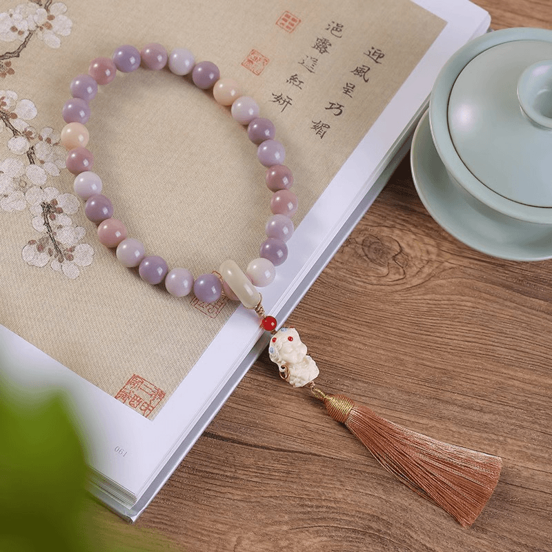 粉紫白玉菩提根手作手串女款国风文玩菩提子盘珠学生盘玩佛珠手持