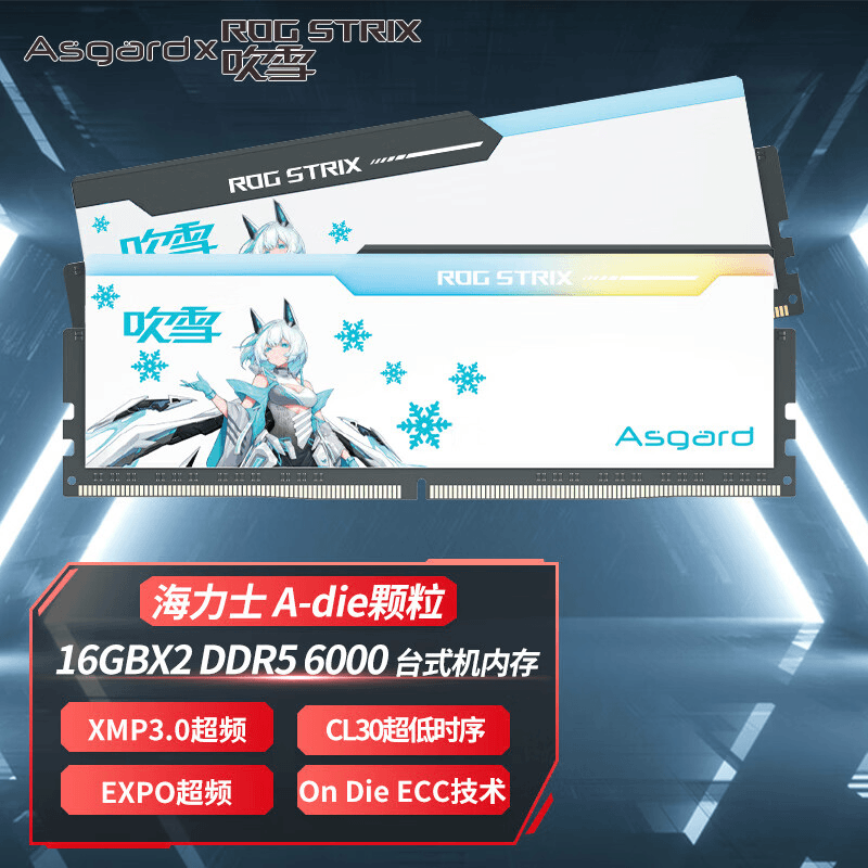阿斯加特32GB(16GBx2)套 DDR5 6000台式机内存 吹雪联名款RGB灯条