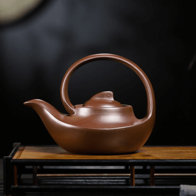 宜兴紫砂壶 原矿紫泥 一帆风顺提梁 400毫升 手制紫砂壶 不挑茶