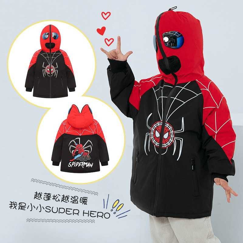 蜘蛛侠羽绒服男女中大童中长款加绒加厚2023冬季新款白鸭绒外套