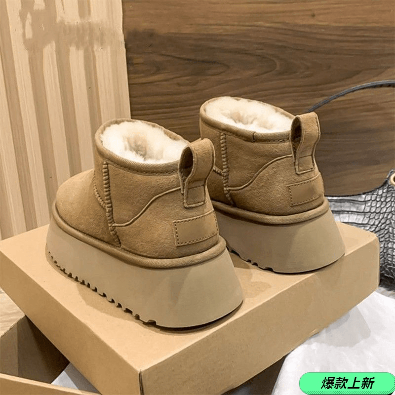 红蜻蜓牌35-43码雪地靴加绒加厚厚底松糕底网红一体短筒短靴女鞋