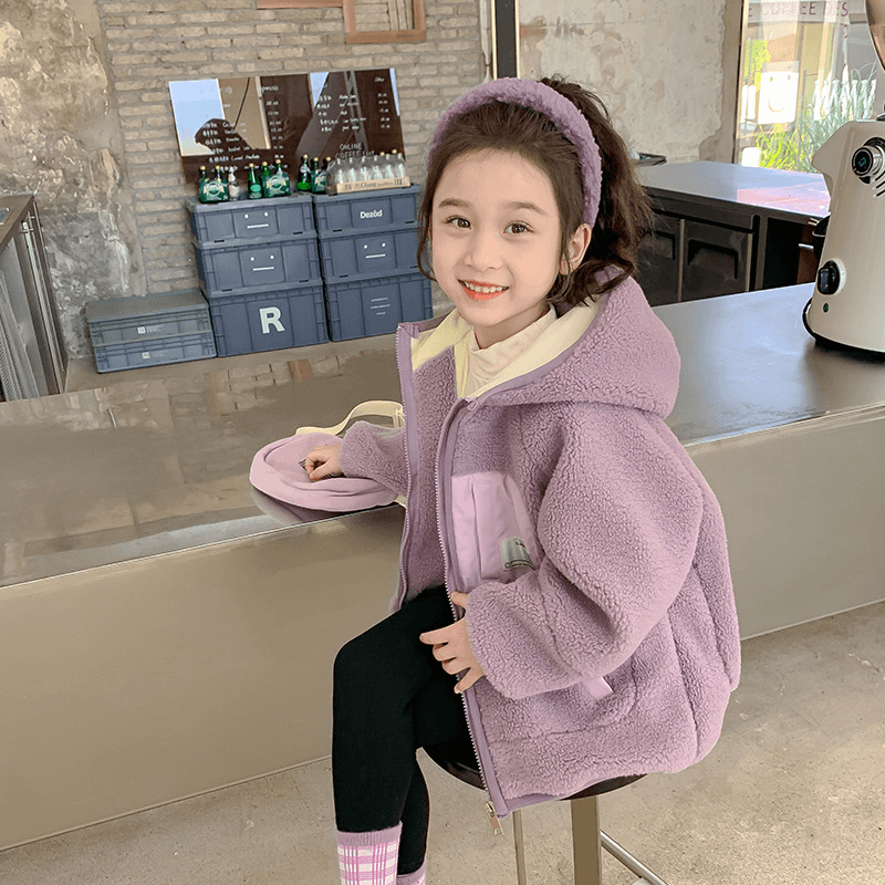 女童羊羔毛外套秋冬款2023新款女宝宝洋气加厚毛毛衣冬季儿童冬装