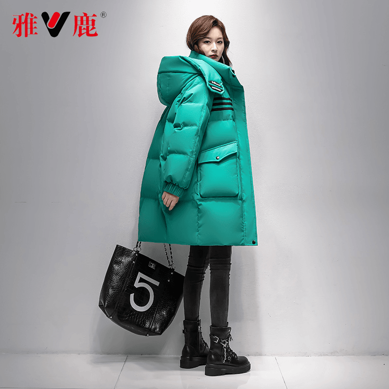 雅鹿品牌羽绒服女中长款2022冬季新款连帽韩版休闲时尚保暖外套厚