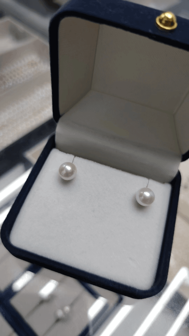 高定S925银淡水正圆极光耳钉7mm气质百搭神A