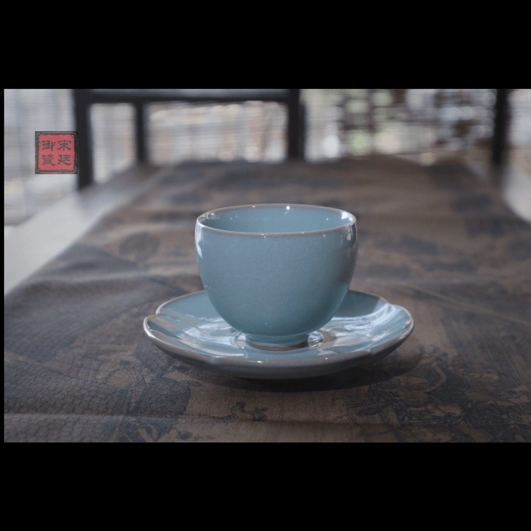 【宋廷御瓷·汝官窑】原矿天青釉道心茶盏/约60cc 汝州原产地汝瓷