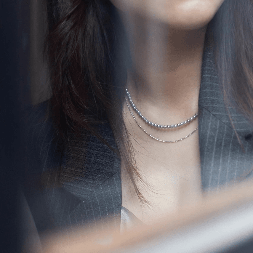 铜合金项链银灰色双层项链女复古气质优雅精致时尚轻奢百搭饰品