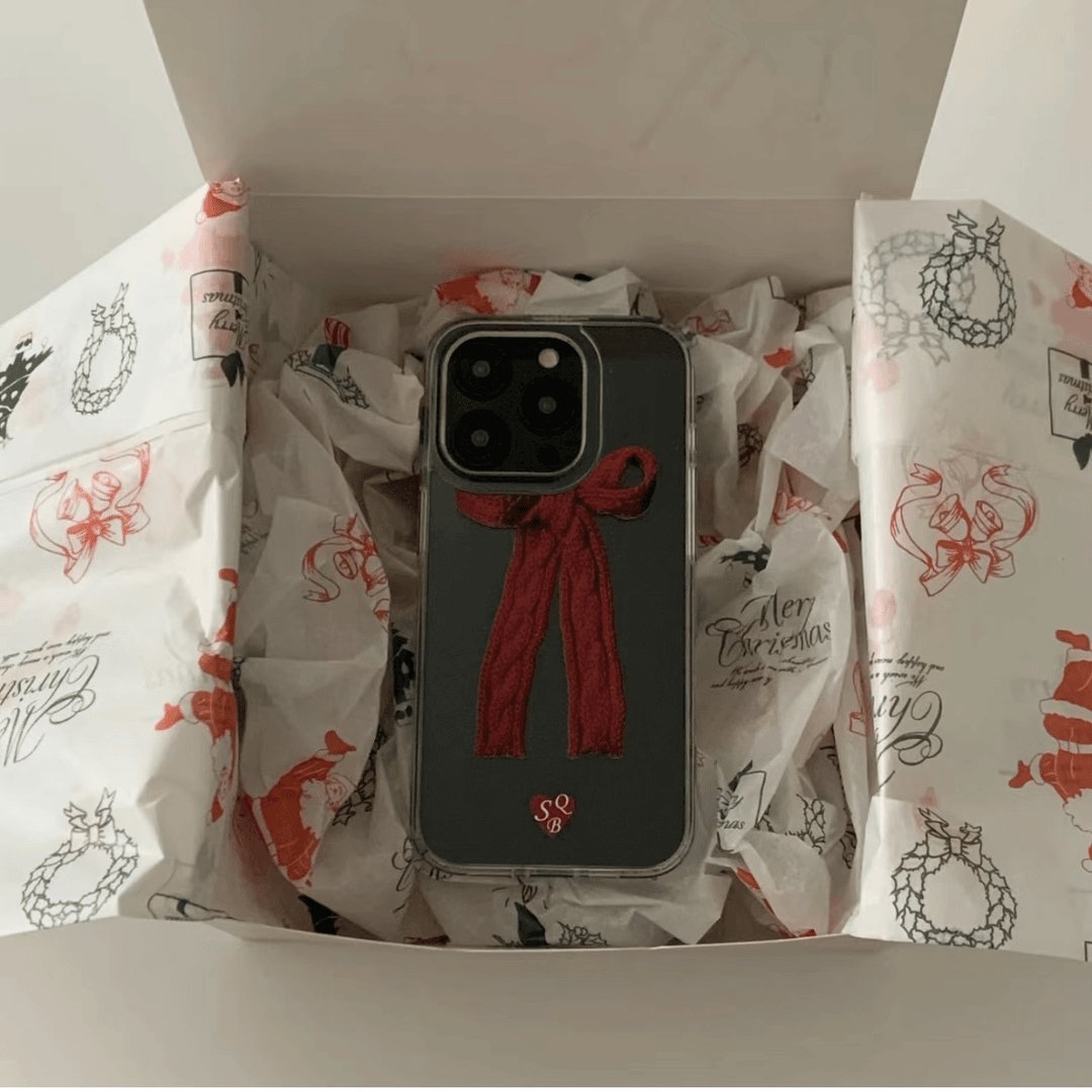 新年ins红围巾蝴蝶结15/14Promax手机壳苹果iPhone12/11软壳防摔7