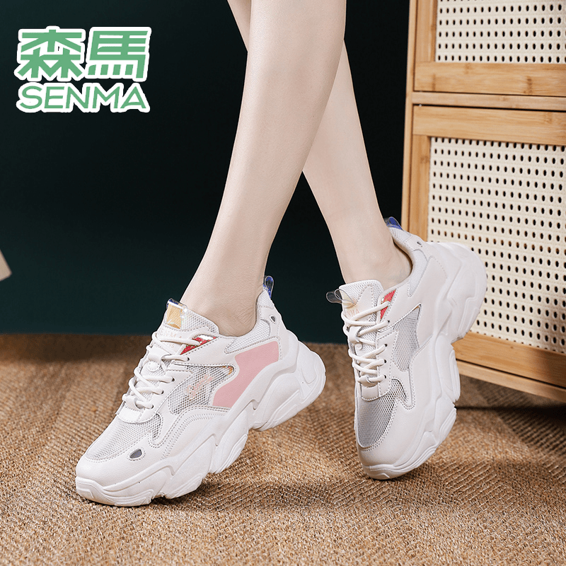 SENMA/森马夏季透气老爹鞋女厚底百搭2023新款小白鞋网面运动鞋潮