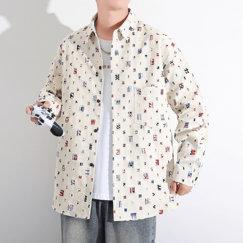 潮牌纯棉破洞衬衫外套男士春秋薄款港风痞帅格子休闲百搭衬衣寸衫