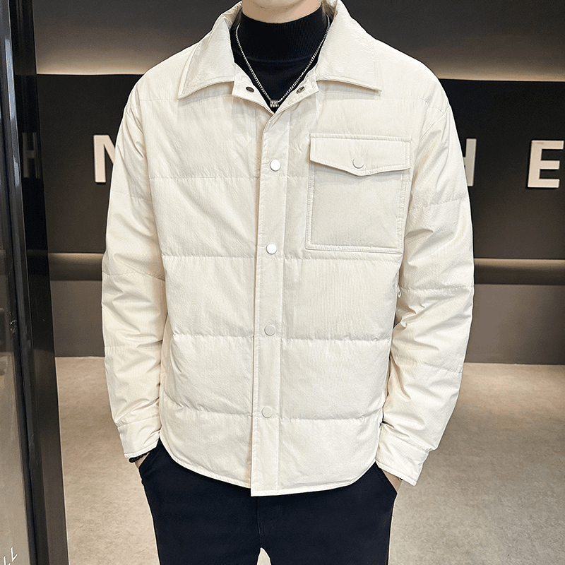 港风翻领轻薄羽绒服男士冬季潮牌设计感纯色简约百搭防寒保暖外套