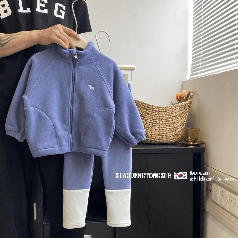 2023年新款女童秋季外套摇粒绒柔软细腻宝宝两件套休闲套装保暖