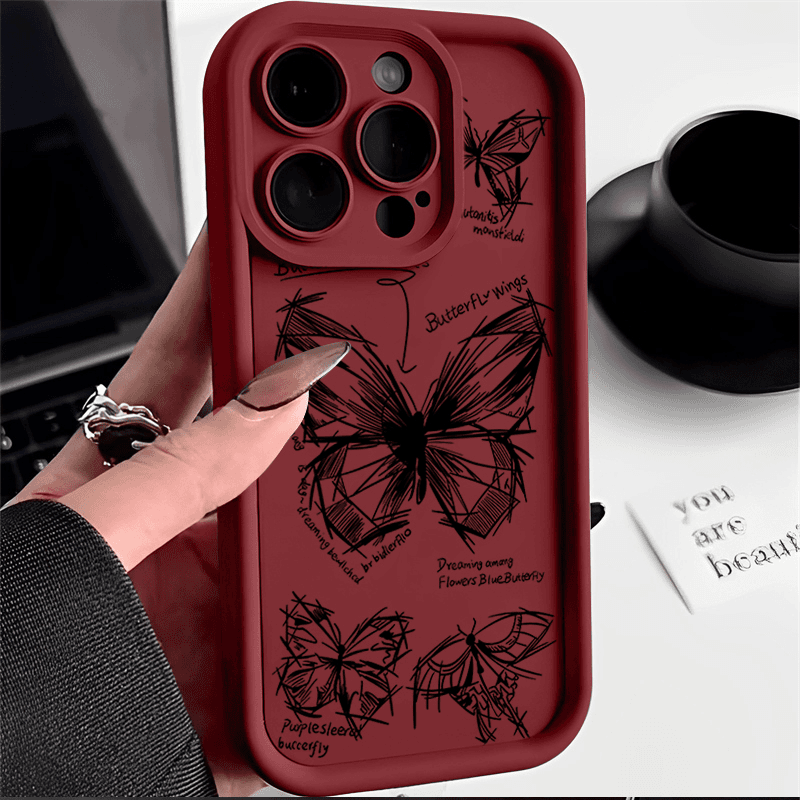 线条蝴蝶苹果15ProMax手机壳iPhone14新款13可爱12简约11软壳X女8