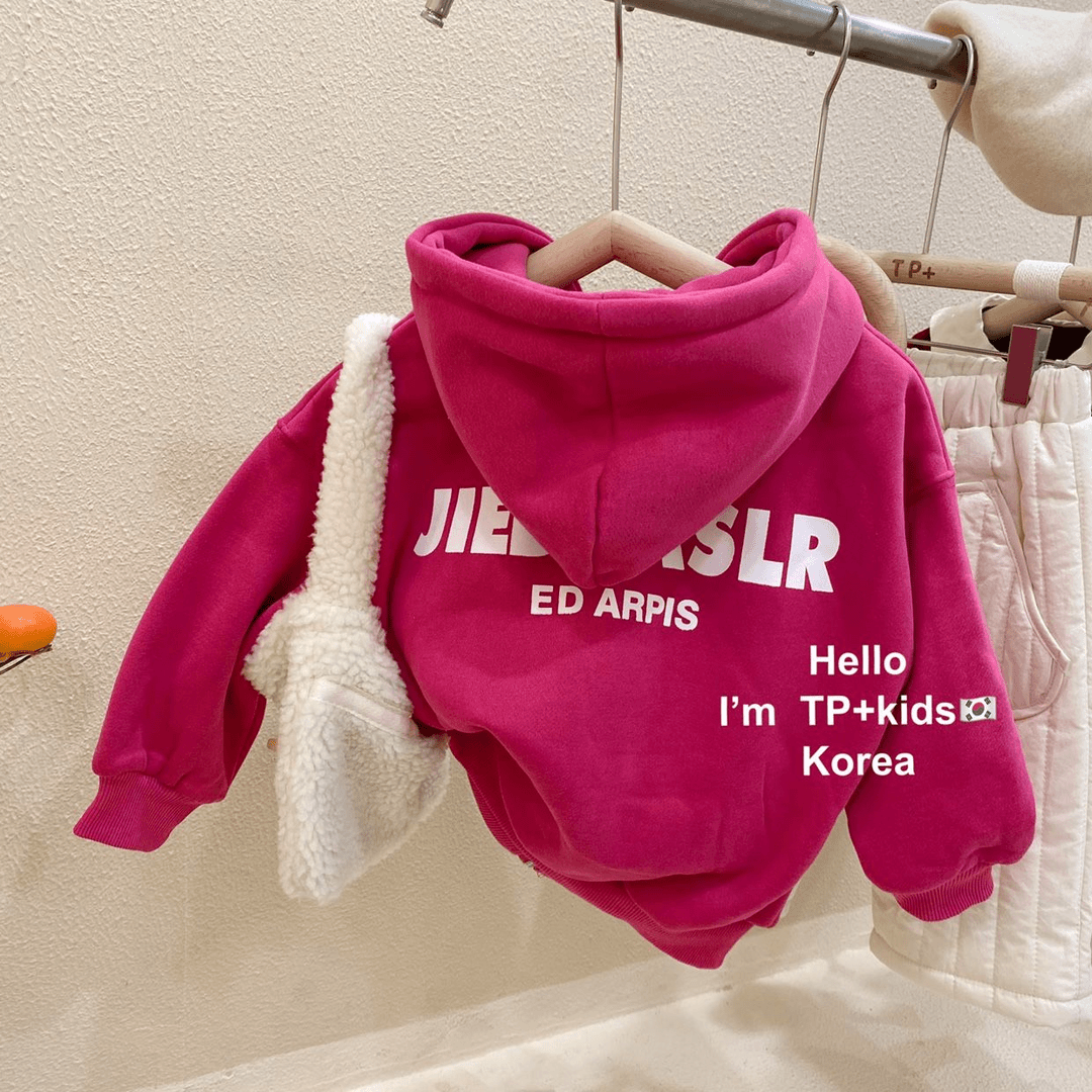 冬季大促女童加绒连帽卫衣2023秋季新款韩系纯色印花中小童儿