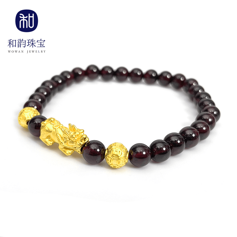 [双12预热粉丝专享] 足金双铜钱金珠貔貅石榴石手串