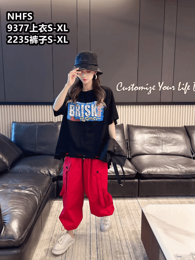 新款9377#莼棉开衩宽松T2235#宽松水洗棉工装