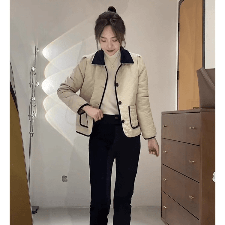 设计师网红简约小香风盐系轻熟风短款菱格夹棉服厚外套气质女秋冬