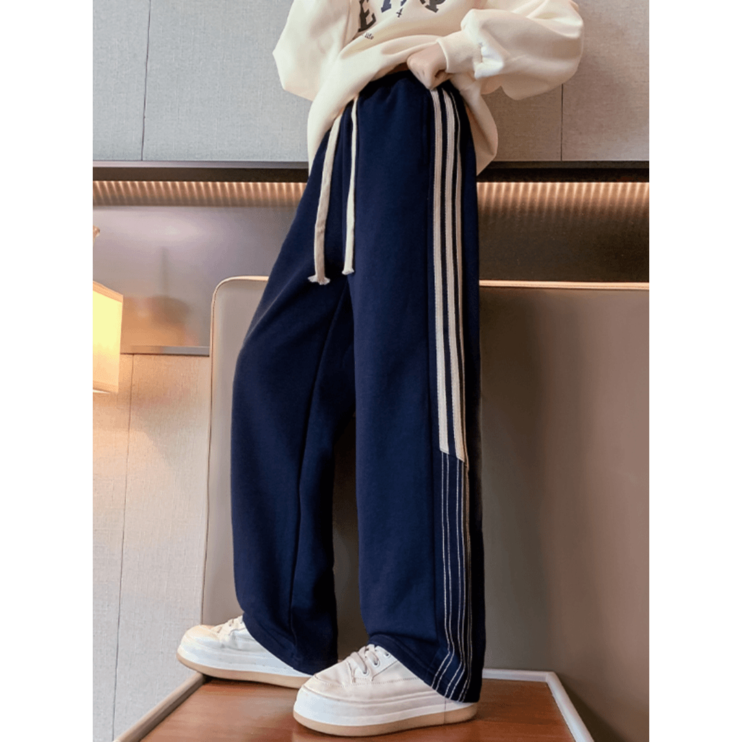 女童秋冬裤子2023新款儿童休闲加绒阔腿裤女大童长裤冬季厚运动裤