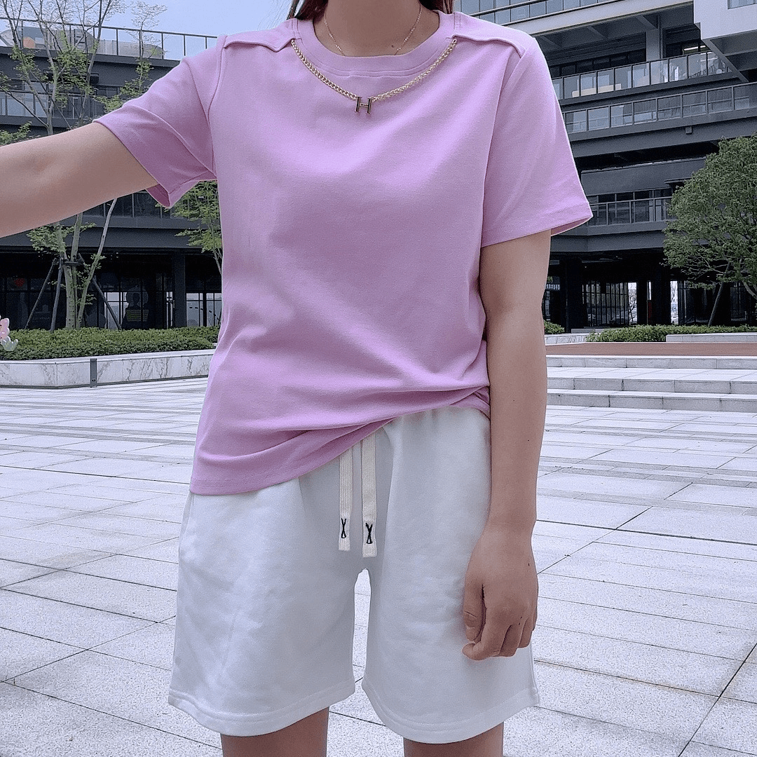 新款纯棉小众气质韩版修身纯色短袖T恤女百搭洋气上衣正肩显瘦