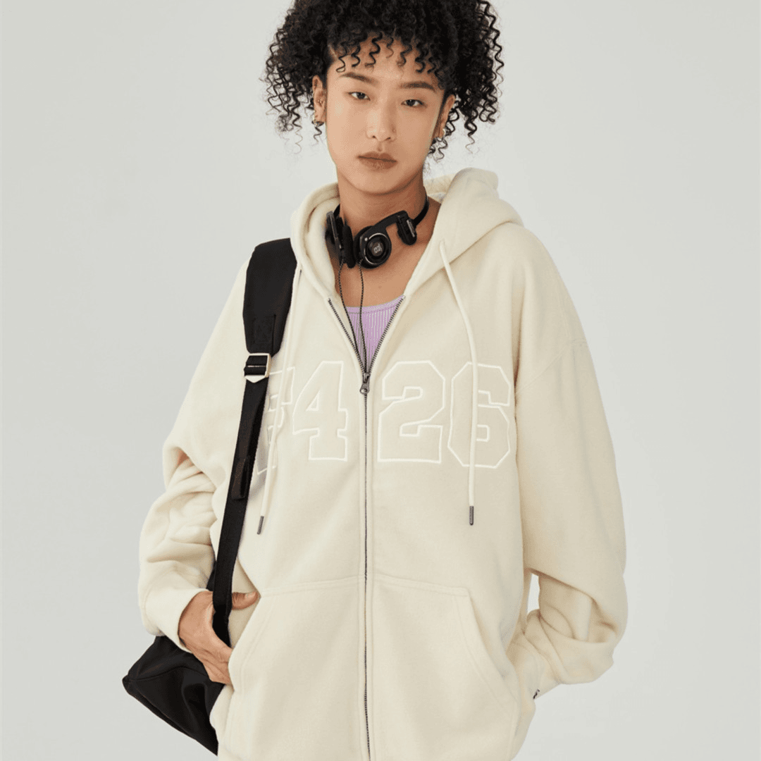 F426【官方店】4509国潮嘻哈男女穿搭大LOGO同色贴布摇粒绒外套