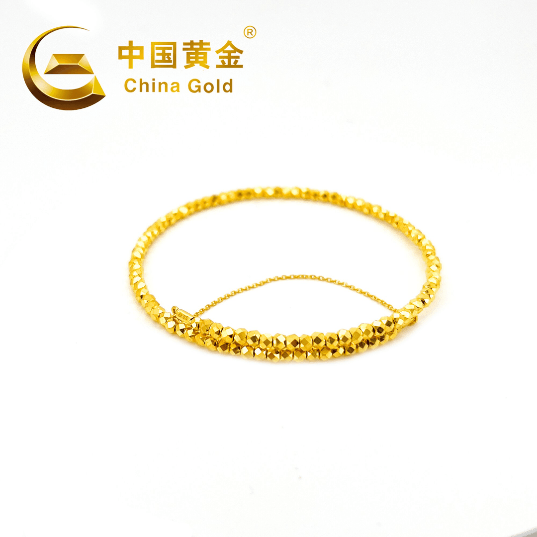 China Gold/中国黄金230138足金999蹦迪珠弹簧手镯单圈时尚精美