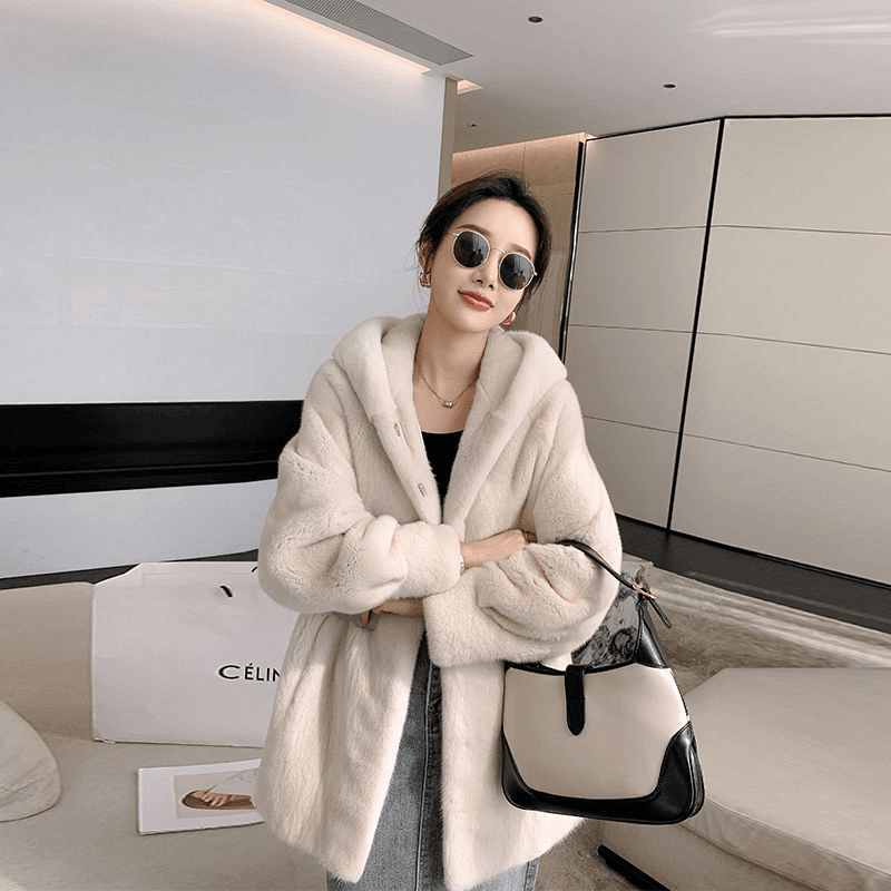 2023新款连帽进口高级天中长年轻款貂大衣女水貂毛外套女