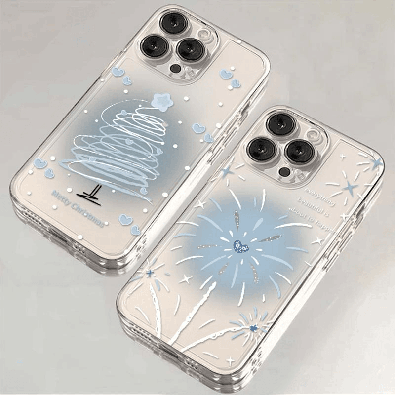 ins蓝晕圣诞树烟花适用iphone15/13Pro苹果14手机壳12/11pro全包X