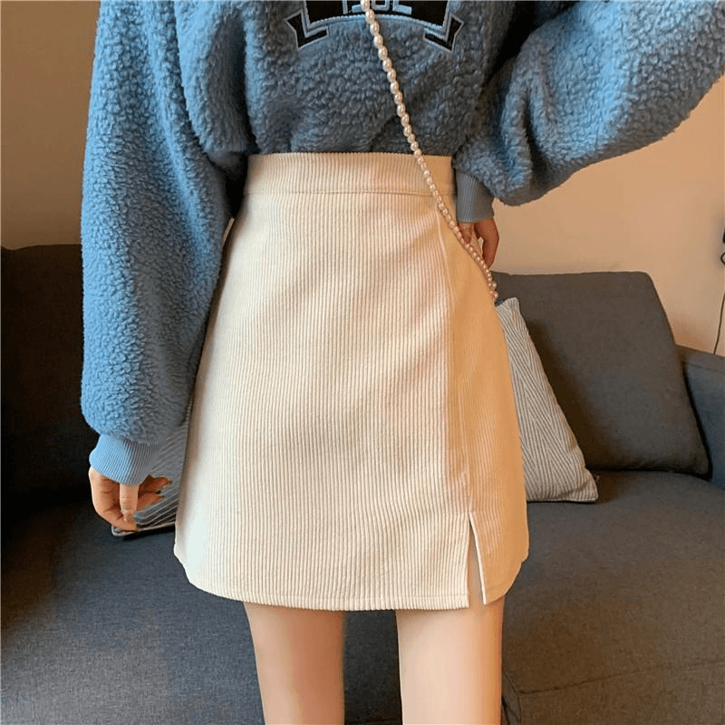 半身裙女2022秋冬季新款高腰灯芯绒开叉短裙显瘦防走光A字包臀裙