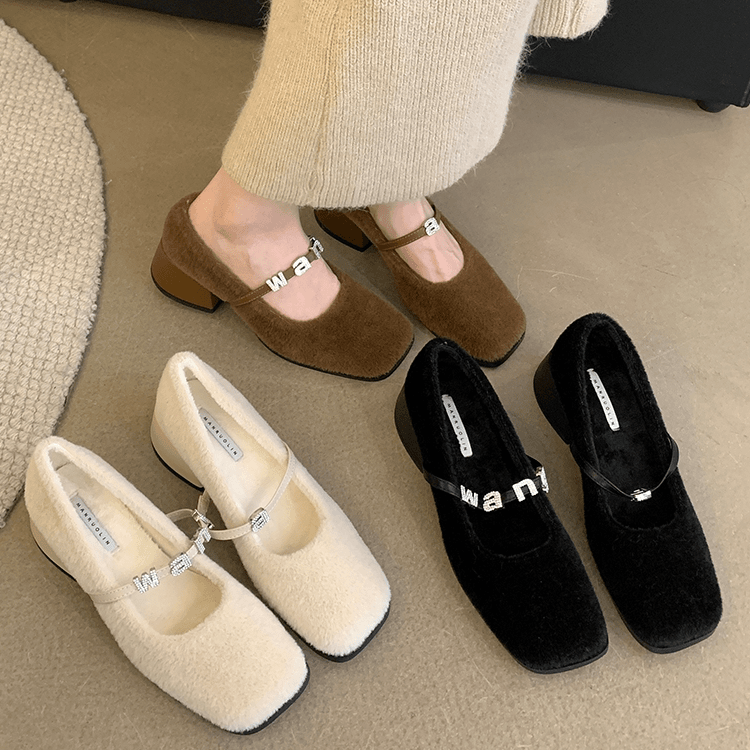 【真皮材质】毛毛鞋女高跟鞋温柔法式气质仙女粗跟加绒玛丽珍鞋D130