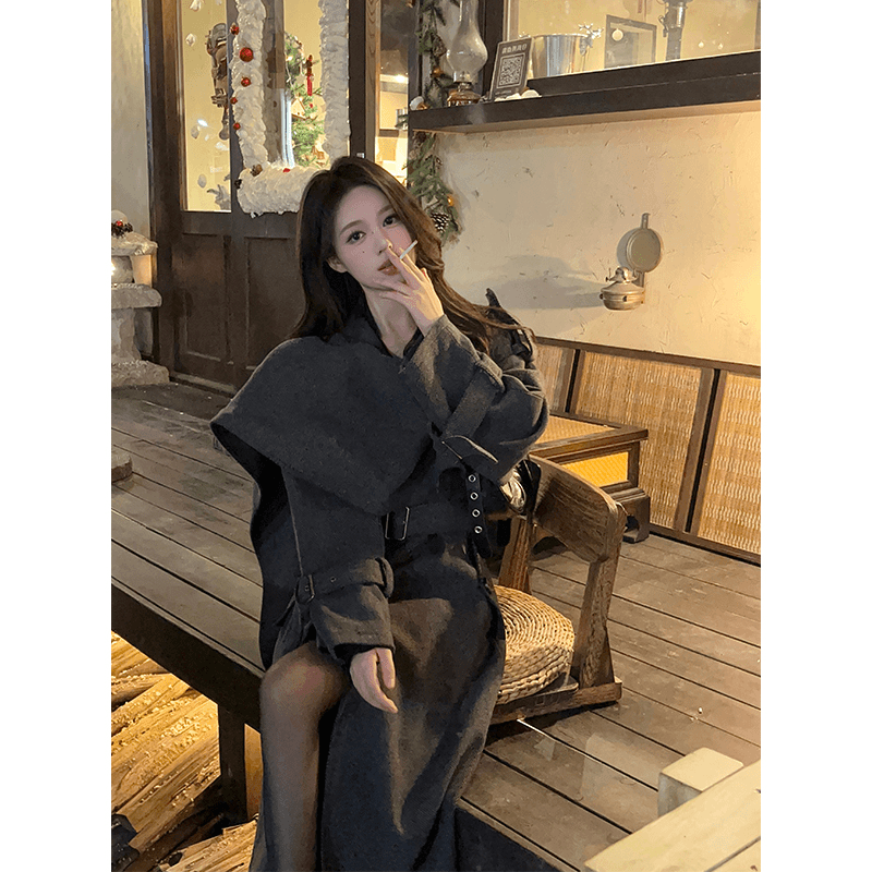 2ND STUDIOS 深灰色大衣外套中长款2023年新款法式名媛气质高级感