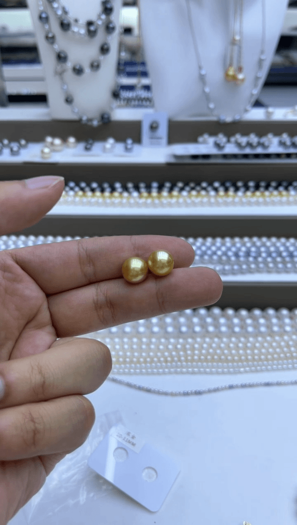 【闪购商品】海水珍珠耳钉18K金镶嵌无*10-11mm南洋金珠耳钉