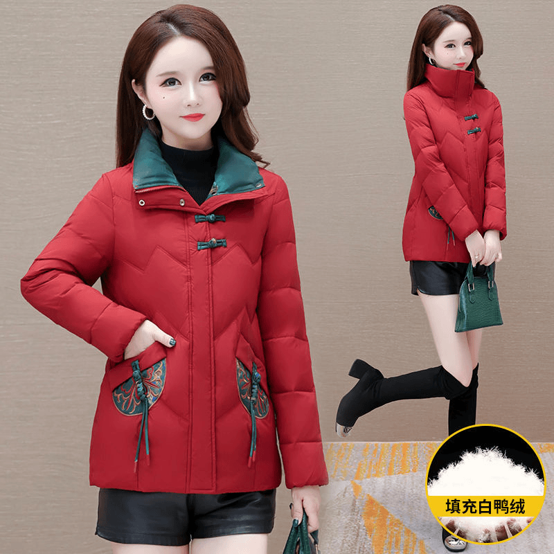 时尚休闲短款羽绒服女2023冬季妈妈修身显瘦白鸭绒防寒保暖外套女