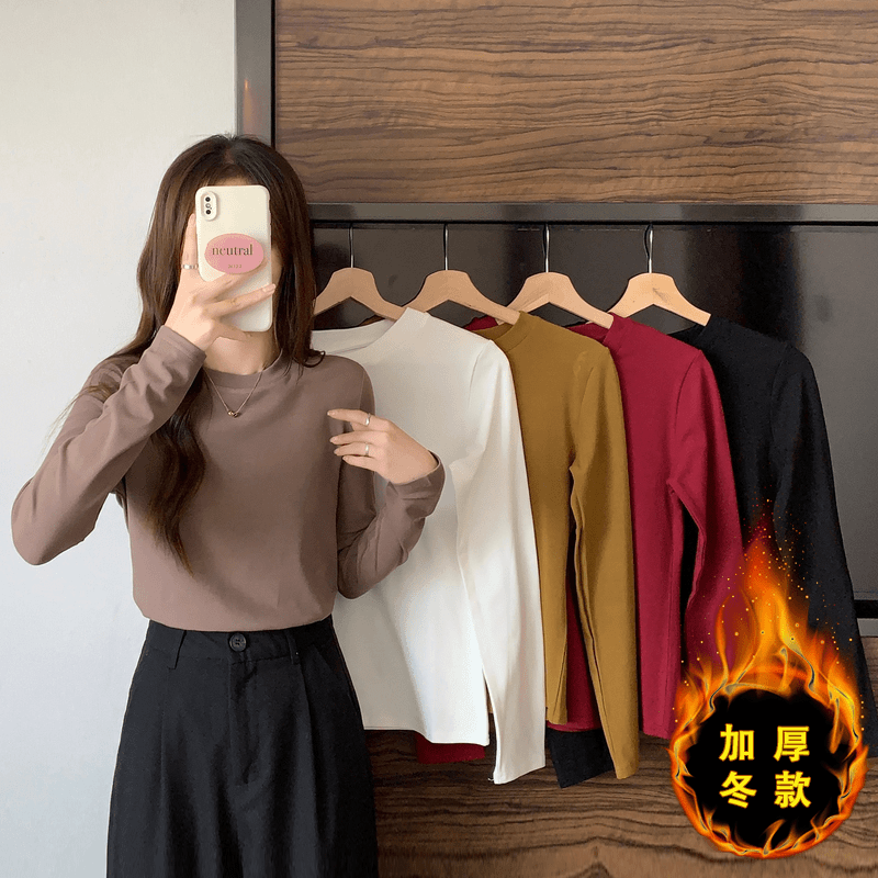 【肉丝姐】4464上衣/圆领 大码女装胖MM秋冬加厚款时尚长袖打底衫