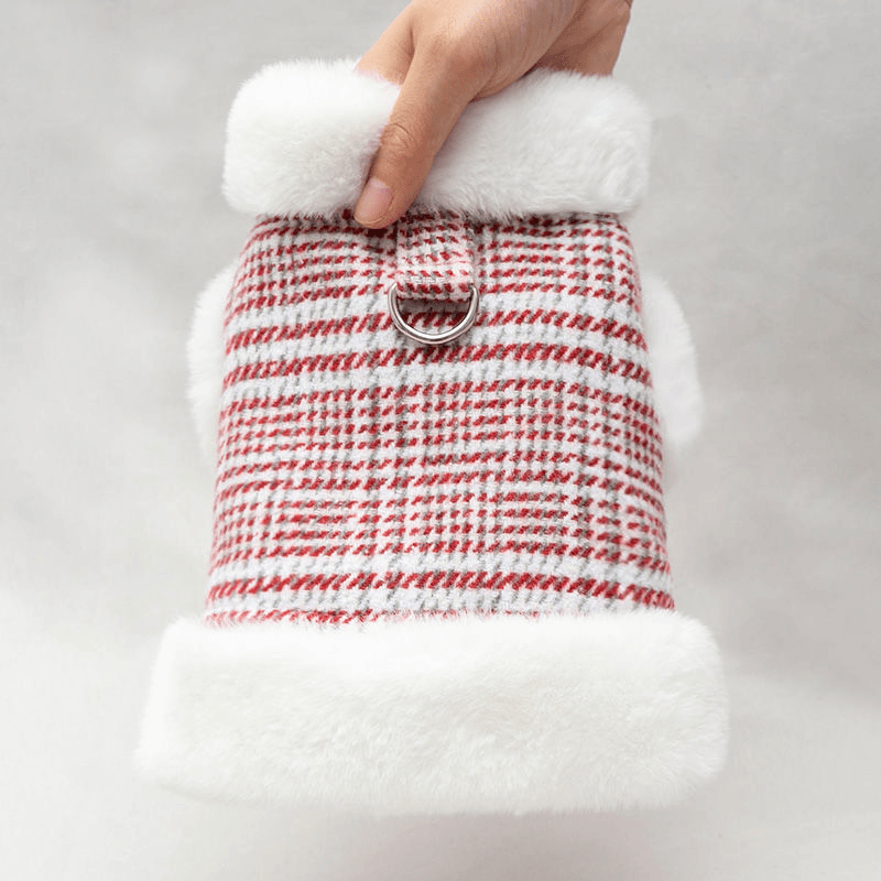 猫咪衣服狗狗秋冬季保暖加绒加厚可牵引格子泰迪小型犬宠物服饰