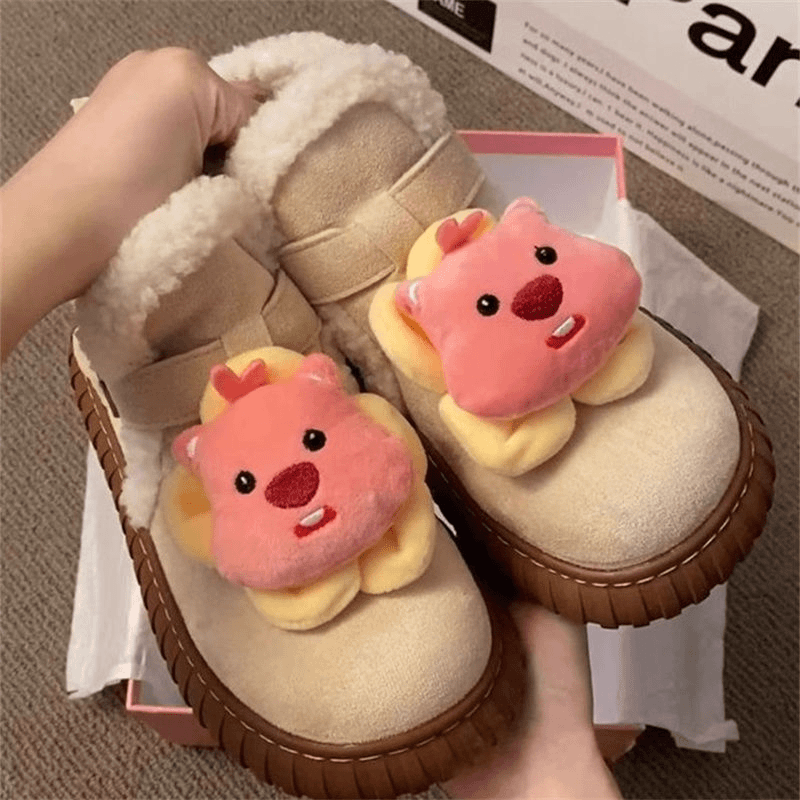 奶萌露比加绒厚底防滑棉鞋子女2023年秋冬季新款保暖毛毛雪地靴潮