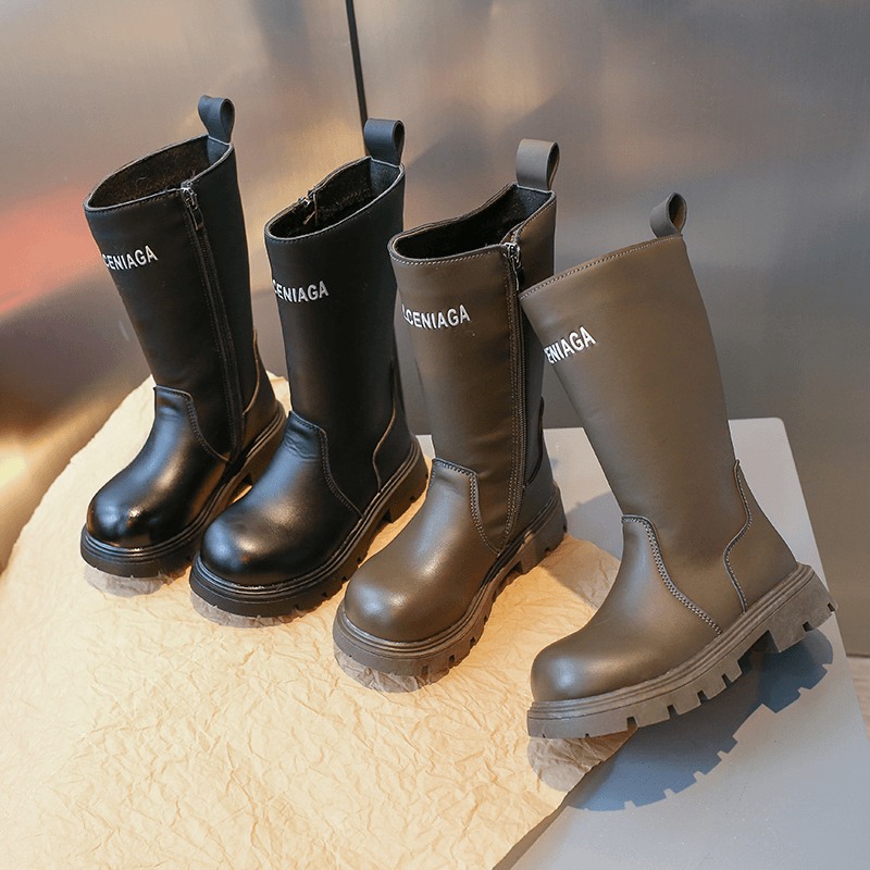 女童骑士靴2023秋季新款复古时尚洋气小女孩高筒软底皮靴23118