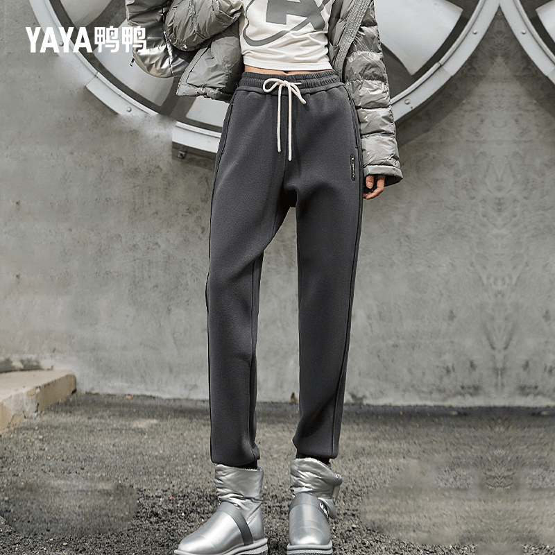 YAYA/鸭鸭宽松加绒加厚保暖春秋针织阔腿时尚百搭秋冬休闲裤