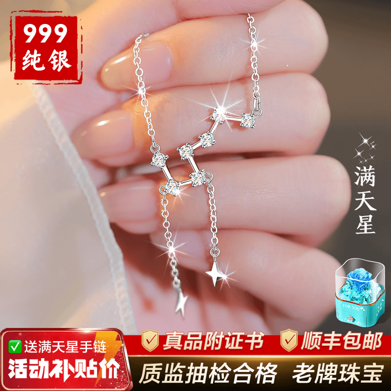 坠链均足银 项链女款女流苏999纯银锁骨链2023年新款时尚小众吊坠