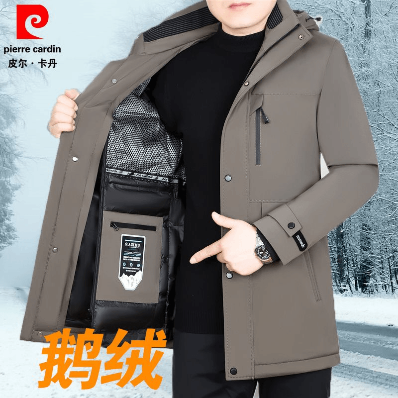 波司澄皮尔卡丹鹅绒羽绒服中长款男士内胆脱卸冬加厚外套中年派克