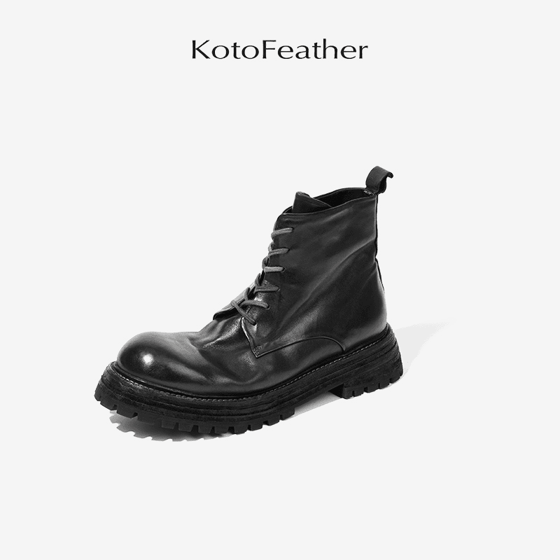 KotoFeather 高端男士百搭马丁靴厚底高帮马皮手工男鞋时尚皮鞋男