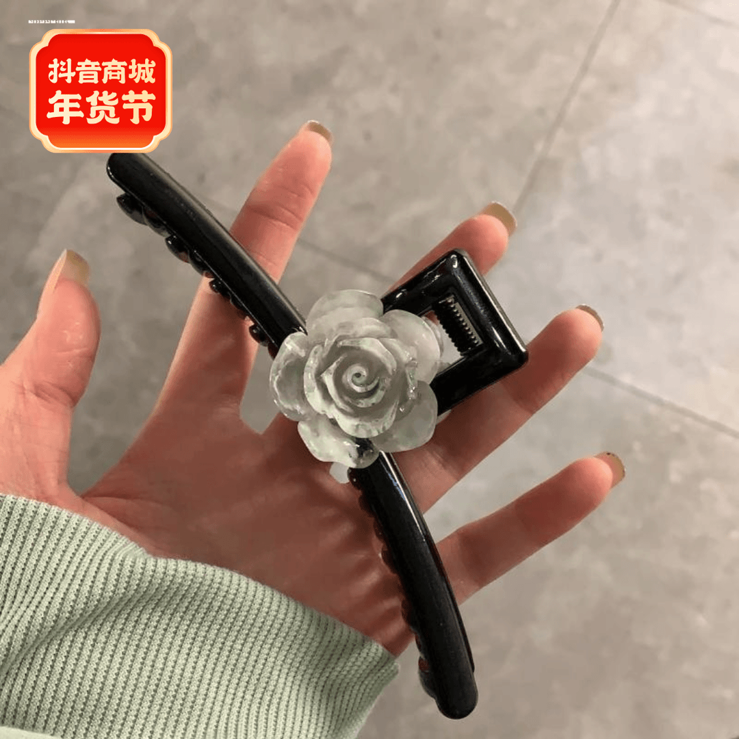 发饰水墨山茶花抓夹甜妹设计发卡小众新款气质少女显白后脑勺2023